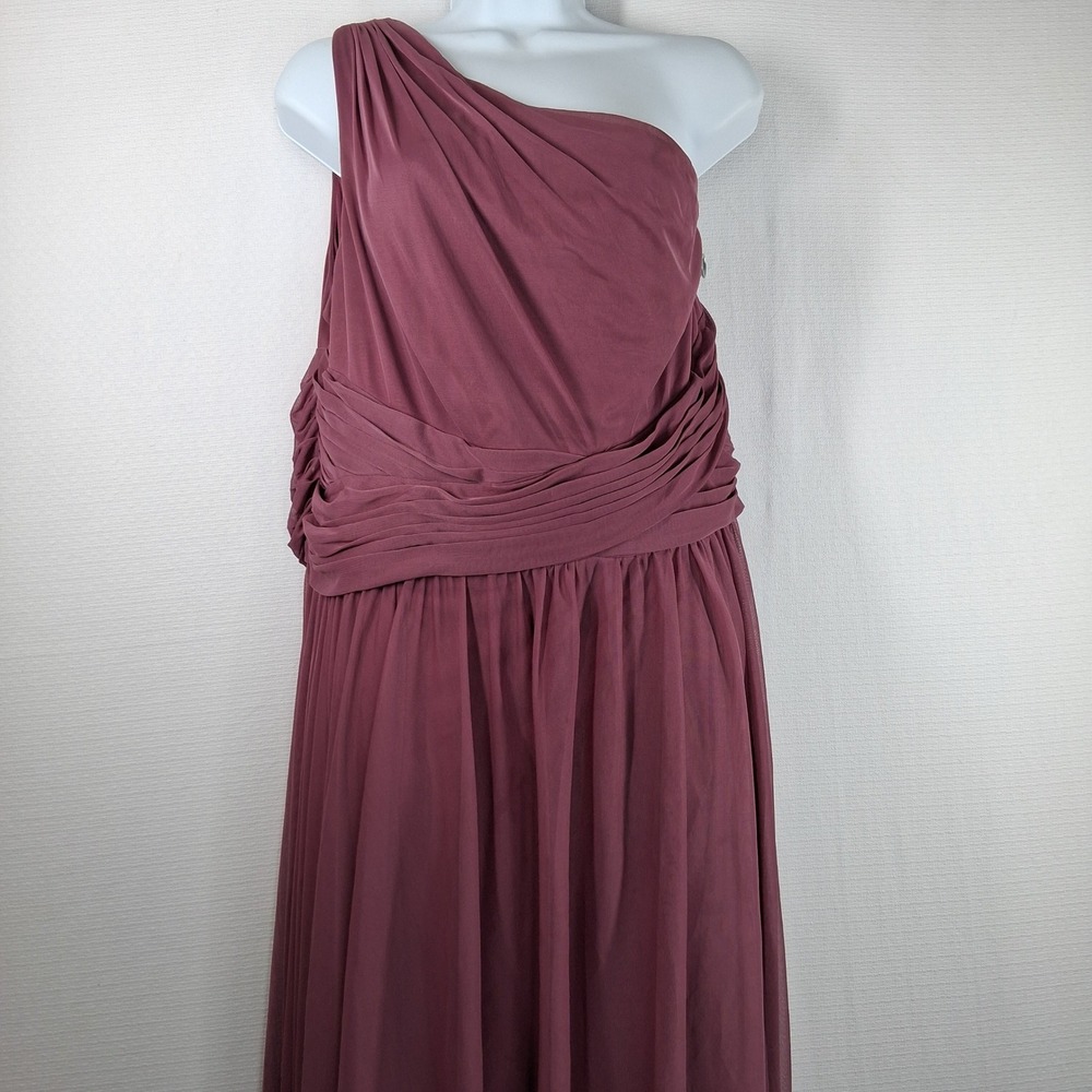 David's Bridal One Shoulder Ruched Chiffon Gown Dusty Rose Pink 20W